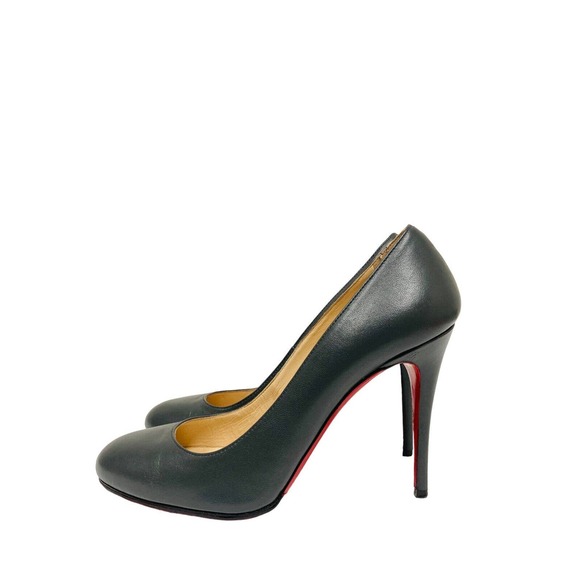 CHRISTIAN LOUBOUTIN Dark Gray Leather Round Toe Fifi 100mm Pumps Heels 37 - Picture 7 of 9